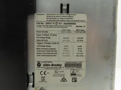 Allen Bradley 20G11RD011AA0NNNNN PowerFlex 755 AC Drive 480V 10.7A 7.5HP Ser A