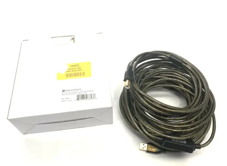 New | in-Stock Monoprice USB-A to USB-B 2.0 Cable - Active, 28/24AWG, Black, 49ft Cable & Wire Michigan US | Maverick Industrial Sales #1390769