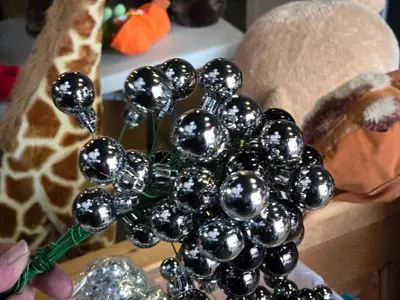 Lot of (1 Plastic Tub) Silver Ball Ornament Picks