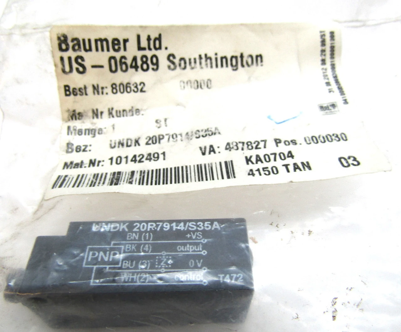 New | in-Stock BAUMER UNDK 20P7914/S35A Misc Electrical & Power Parts | Industrial Parts R Us Inc. #366704