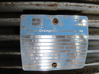 40 HP Brook Crompton Parkinson Ltd Motor, 575V
