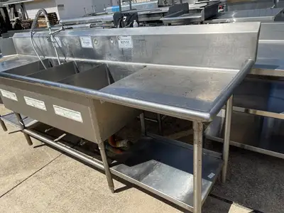 Used Falcon Restaurant Supply Used 120" x 30" Stainless 3 Compartment Sink with Twist Drains JD - SS329 Sinks Illinois US | Falcon Restaurant Supply #1375126