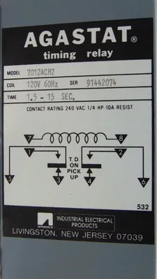 Agastat 7012ACH2 Timing Relay Module 120V 1.5-15 Seconds New NIB