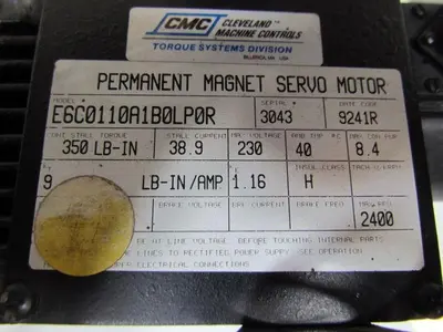 Cleveland Machine E6C0110A1B0LP0R Vintage Brushless Permanet Magnet Servo Motor