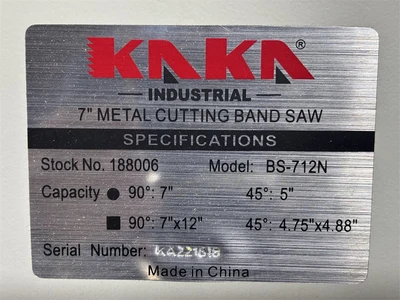 Used 2022 KAKA "BS-71N" 7" Horizontal Band Saws Texas US | MachineryMax #1488376
