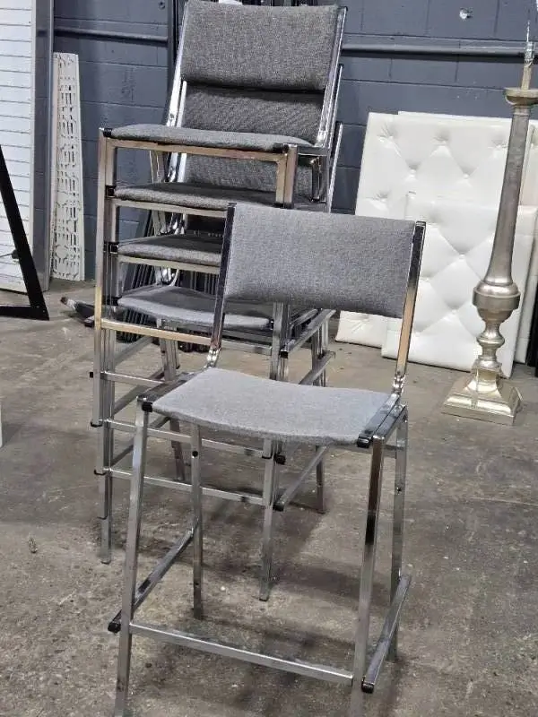 Lot of (5) Bar Chairs Fabric Pad / Chromed Metal Frame