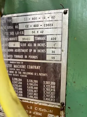 Used 1975 MINSTER E2-400 Transfer Presses Ohio US | D & D Industries #1244446