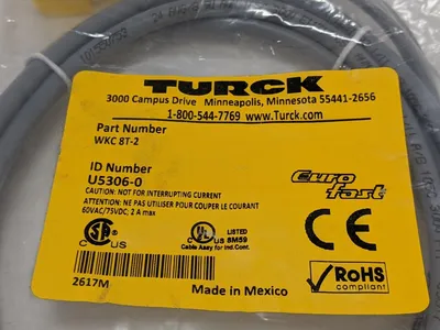NEW TURCK RIGHT ANGLE M12 FEMALE CORDSET 8 CONDUCTOR U5306-0