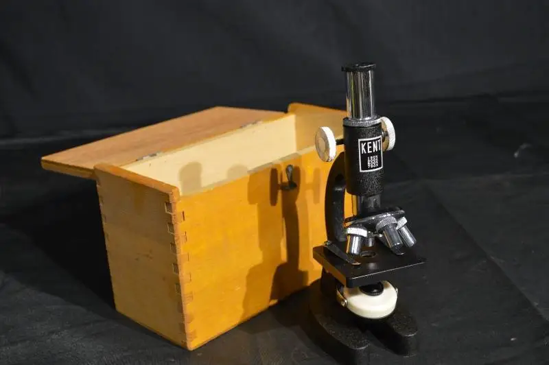 Kent Vintage Compound Microscope 150X-750X with Wooden Box & Accessories