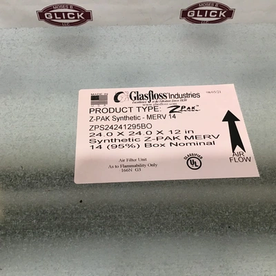 Glassfloss ZPS24241295BO Z-PAK MERV 14 Cartridge Air Filter Hepa 24 x 24 x 12