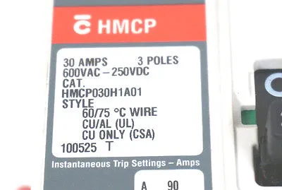 NEW CUTLER HAMMER HMCP030H1A01 CIRCUIT BREAKER SER. C, 30A, 600VAC, 3 POLE