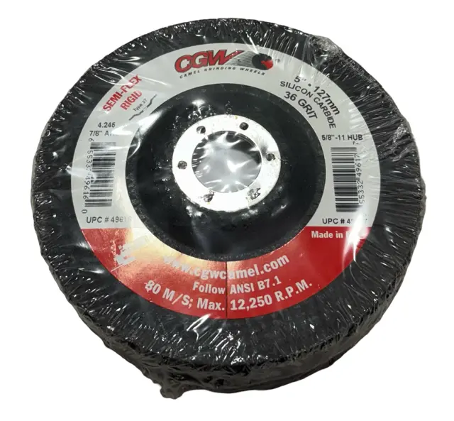 CGW 5" x 7/8" Semi-Flex Rigid Grinding Discs 36 Grit Silicon Carbide 5 Pack
