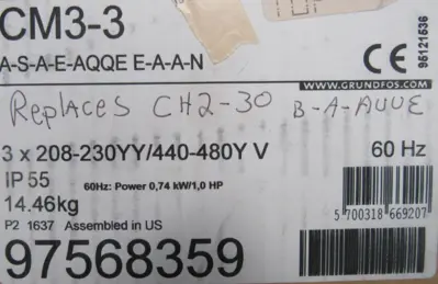 NEW GRUNFOS CM3-3 PUMP 1HP 97568359 CM3-3A-S-A-E-A00E-E-A-A-N