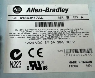 USED ALLEN BRADLEY 6186-M17AL VERSAVIEW 1700M SER. B REV. A