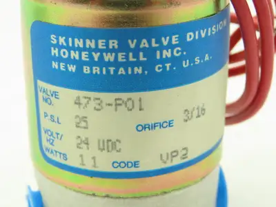 Honeywell 473-P01 1/4" NPT 2-Way Skinner Solenoid Valve 24VDC N.C. 25 Psi.