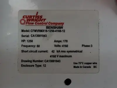 Used BENSHAW CFMVRMX18-1250-4160-12 Switchgears British Columbia CA | Lenmark #240233