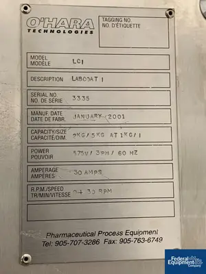 USED O'HARA 11" O'Hara LC1 Labcoat Coating Pan, S/S