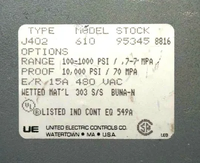 NEW UNITED ELECTRIC J402-610 PRESSURE SWITCH J402610