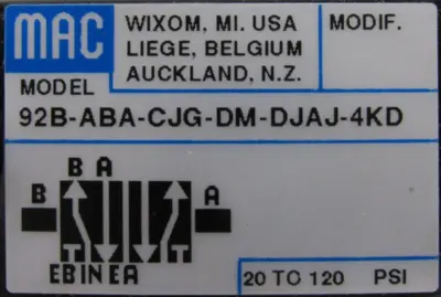 NEW MAC VALVE 92B-ABA-CJG-DM-DJAJ-4KD SOLENOID VALVE DMB-DJAJ-4KD