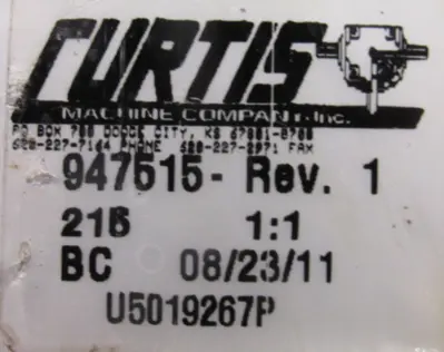 USED CURTIS 947515 GEAR REDUCER 1:1 2"