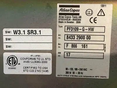 Used 2006 ATLAS COPCO PF3109GHW Industrial Controls Ohio US | HGR 24 #1515810