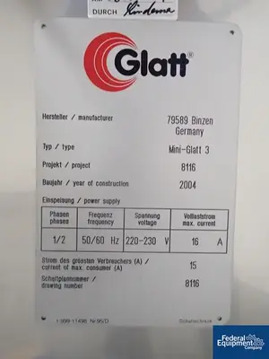 USED Glatt Glatt Mini Glatt 3 Fluid Bed Granulator