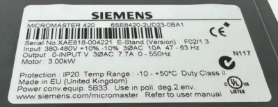 NEW SIEMENS 6SE6420-2UD23-0BA1 MICROMASTER 420 4HP 380-480V