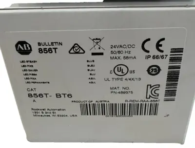 ALLEN BRADLEY 856T-BT6 STACK LIGHT SER. A 24VAC 50/60HZ 856TBT6 NEW, SURPLUS