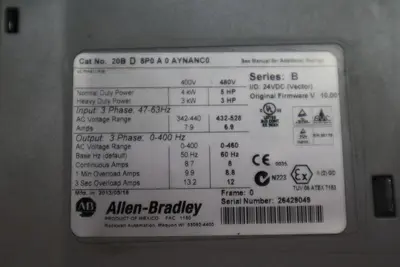 Allen Bradley 20BD8P0A0AYNANC0 SER B8A 460V 5HP Powerflex 700 Drive STOCK 4663
