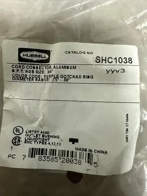 New | in-Stock HUBBELL SHC1038 Miscellaneous Equipment (Electrical & Power) | Surplus Asset Holdings #1194115