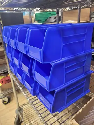Set of 12 Akro-Mils AkroBins Blue Plastic Storage Bins with Clear Lids
