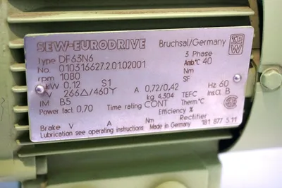 NEW SEW EURODRIVE DF63N6 MOTOR 010316627.2.01.02001 1080 RPM 3 PHASE