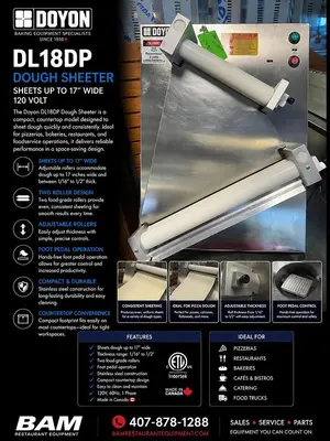 Used: Doyon DL18DP Dough Sheeter w/ 2 Rollers for Sheets Up To 17” W, 120v