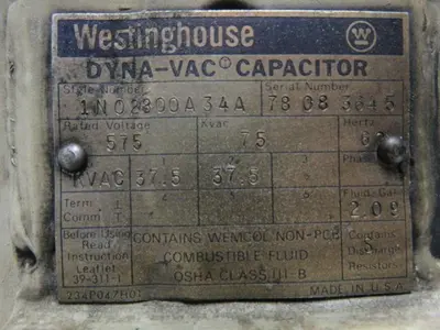 Westinghouse 1N02800A34A FILM-VAR Capacitor 575V 75KV