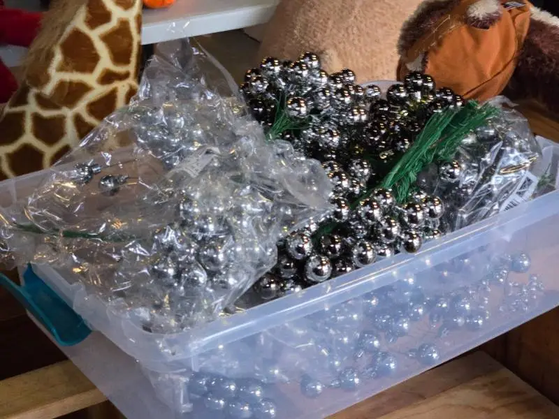 Lot of (1 Plastic Tub) Silver Ball Ornament Picks