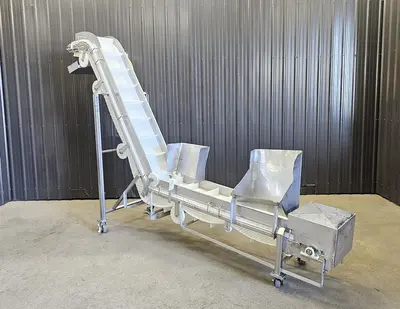 Used Belt Conveyor, 14’’ Wide X 160’’ Long, Cleated Belt