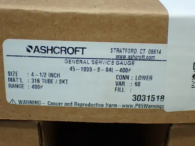 New | in-Stock ASHCROFT 451009S04L400# Miscellaneous MRO Ohio US | HGR 24 #891469