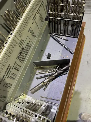 Lawson Products 3 Drawer Tool Organiser With Various End Mills, Black & Decker Drill Set & Box of
