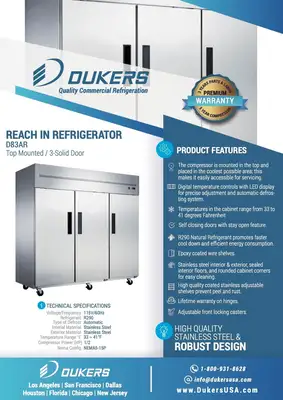 New | in-Stock Dukers New Dukers D83AR Stainless Steel Commercial Solid 3-Door Top Mount Reach-in Refrigerator Refrigerators Illinois US | Falcon Restaurant Supply #1376322