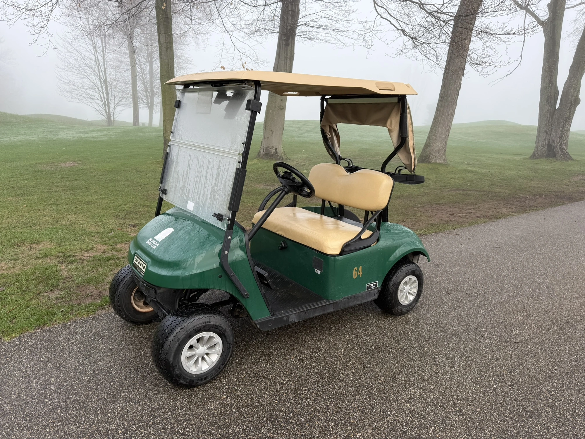 (1) 2019 E-Z-Go EFI golf cart with a Kawasaki gas engine, model 657061G01, includes canopy, fold-dow...