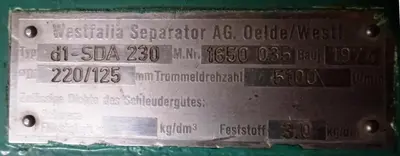 Westfalia d1-SDA 230 gas-tight decanter centrifuge, 316SS.