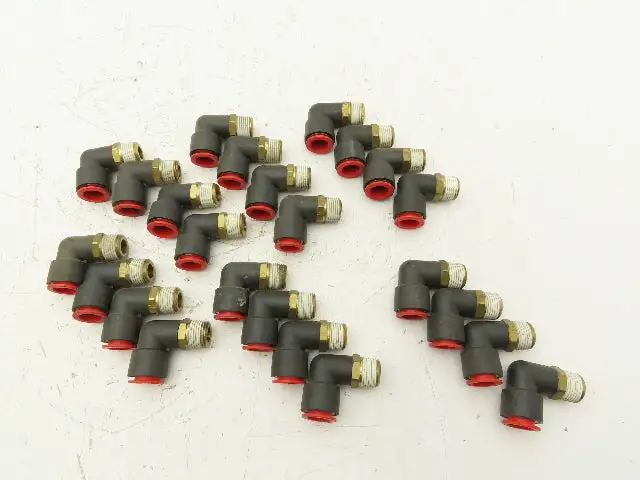 SMC Push to Connect Swivel Elbow 1/2" OD Tube x 3/8" NPT Plastic Brass Lot of 24