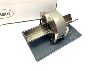 USED MAHR DIMENSIONAIR 2-JET AIR RING GAUGE W/ GUIDE CHUTES & BASE PLATE