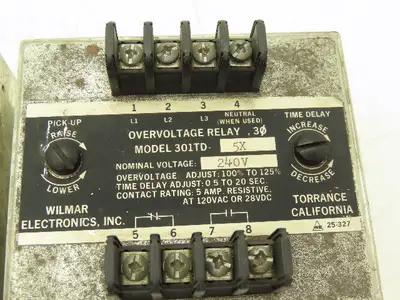 Wilmar Electronics 301TD-5X 3 Phase Overcurrent Relay 100-125% 240V Lot of 2