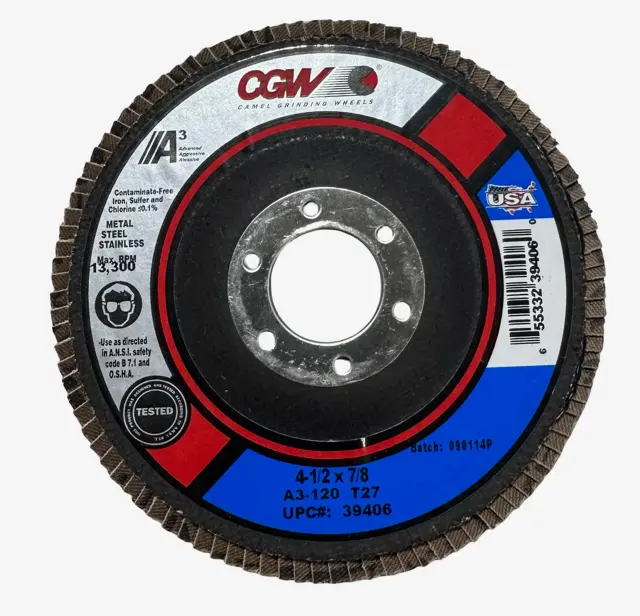 CGW 4-1/2" x 7/8" Flap Disc 120 Grit Alumium Oxide 10 Pack USA