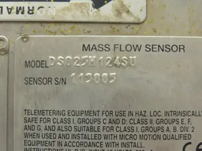 Micro Motion DS025H124SU Mass Flow Sensor Meter Type 22 Factor 28386