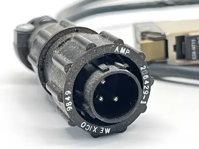 E3X-NT11 | Omron  Photoelectric Sensor w/ AMP 206429-1 Plug and Clamp NO COVER - Used