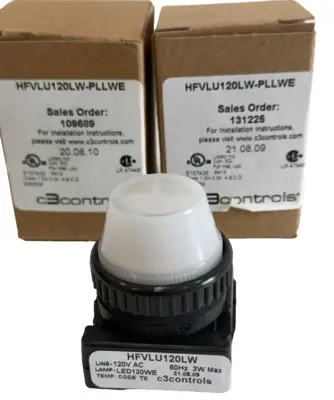 NEW LOT OF 2 C3CONTROLS HFVLU120LW-PLLWE PILOT LIGHT C3CONTROLS HFVLU120LWPLLWE