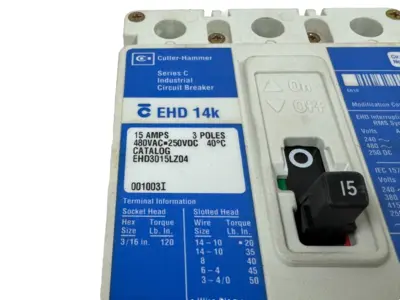 NEW CUTLER HAMMER EHD3015LZ04 CIRCUIT BREAKER 15A 480VAC 3P