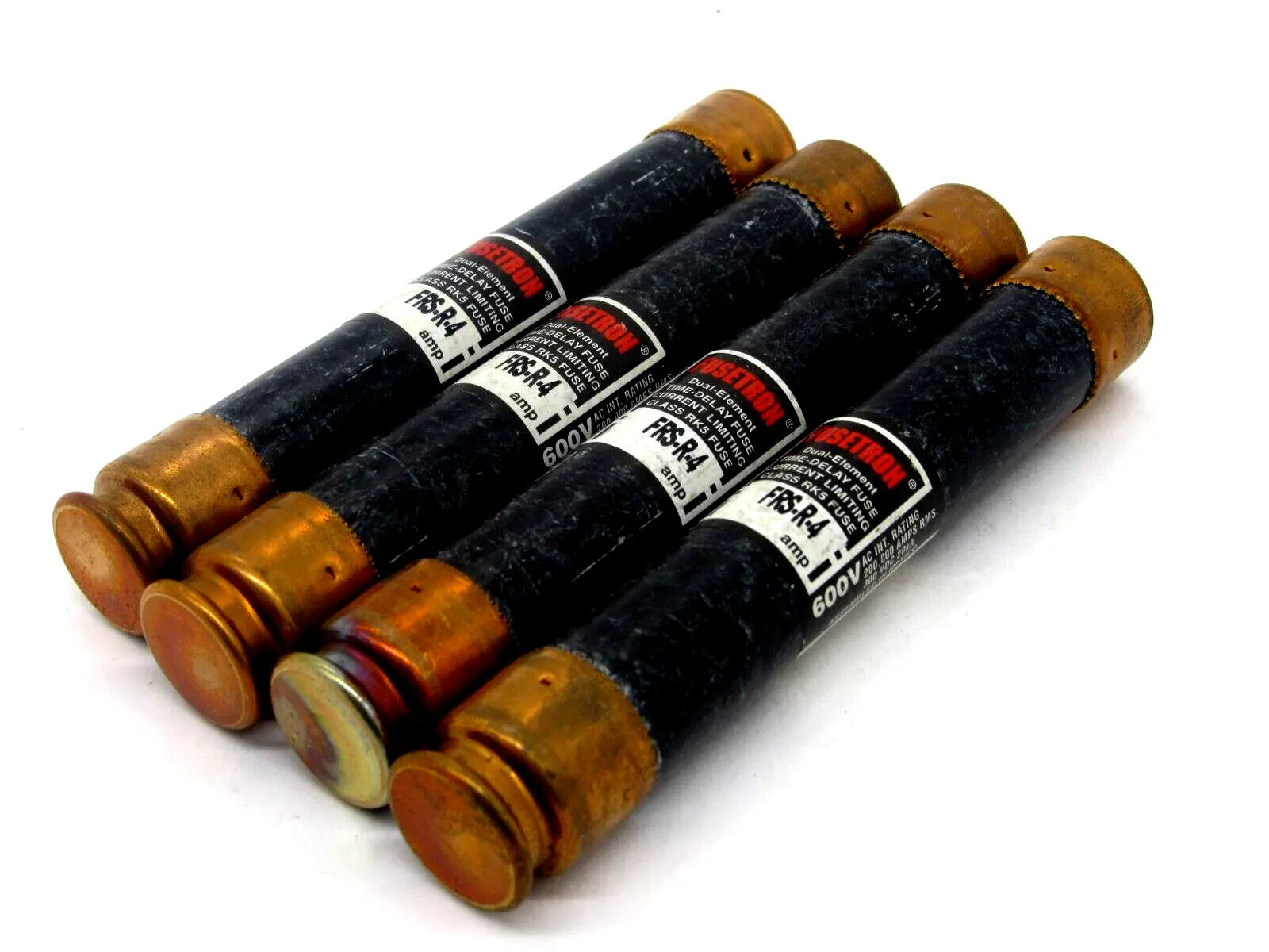 NEW LOT OF 4 BUSSMANN FRS-R-4 FUSETRON FUSES FRSR4